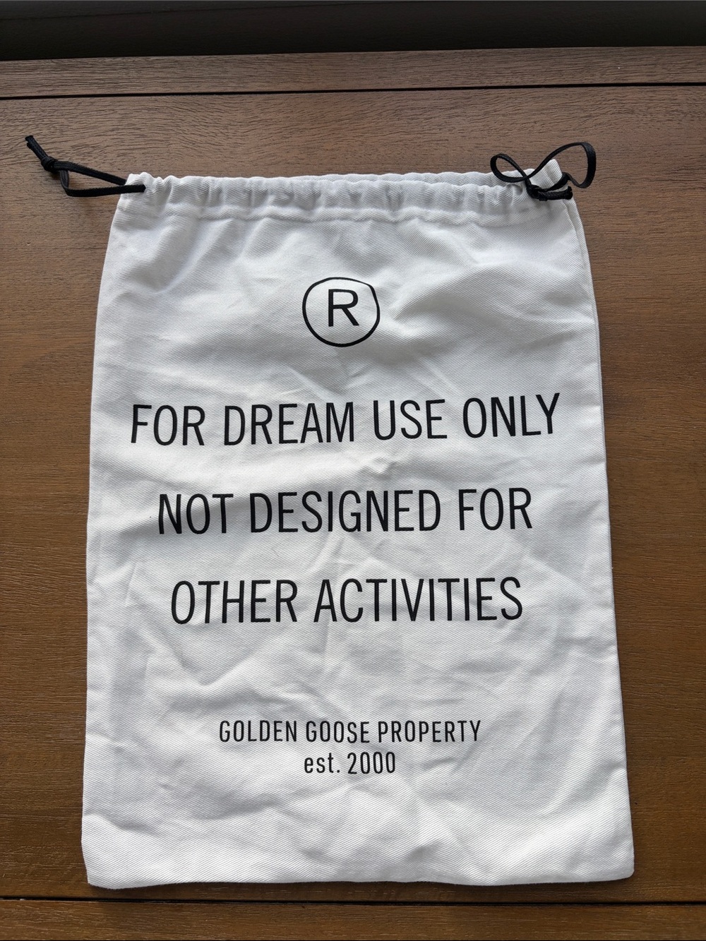 Golden Goose White Dust Bag with Black Drawstring and Print